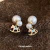 Silver needle dripping oil pony pearl stud earrings natal year sweet and elegant niche versatile earrings light luxury high-end earrings