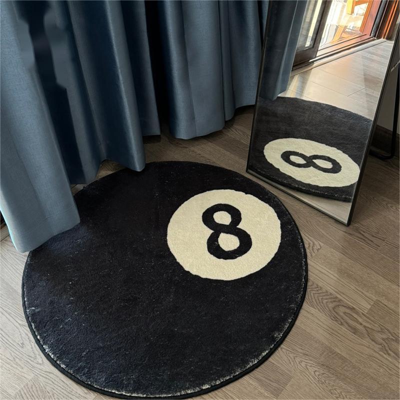 Black Eight Ball Imitation Cashmere Round Carpet Home Decoration Non-Slip Soft Living Room Bedroom Cloakroom Floor Mat