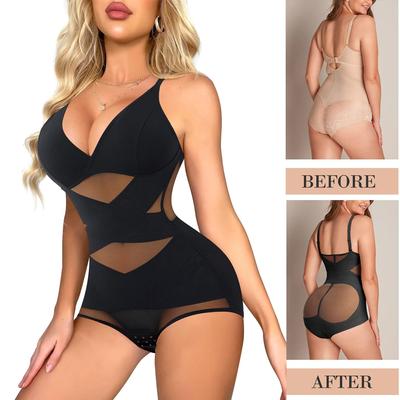 Kadınlar için Bodysuit Shapewear Karın Kontrol Tulum Bel Eğitmen Tam Vücut Şekillendirici Elbise Altında V Boyun Sutyen Kombinezonlar Tulum Üst