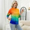 Haut T-shirt Décontracté pour Femme à Imprimé Floral, Col en V, Manches 3/4, Bouton Décoratif