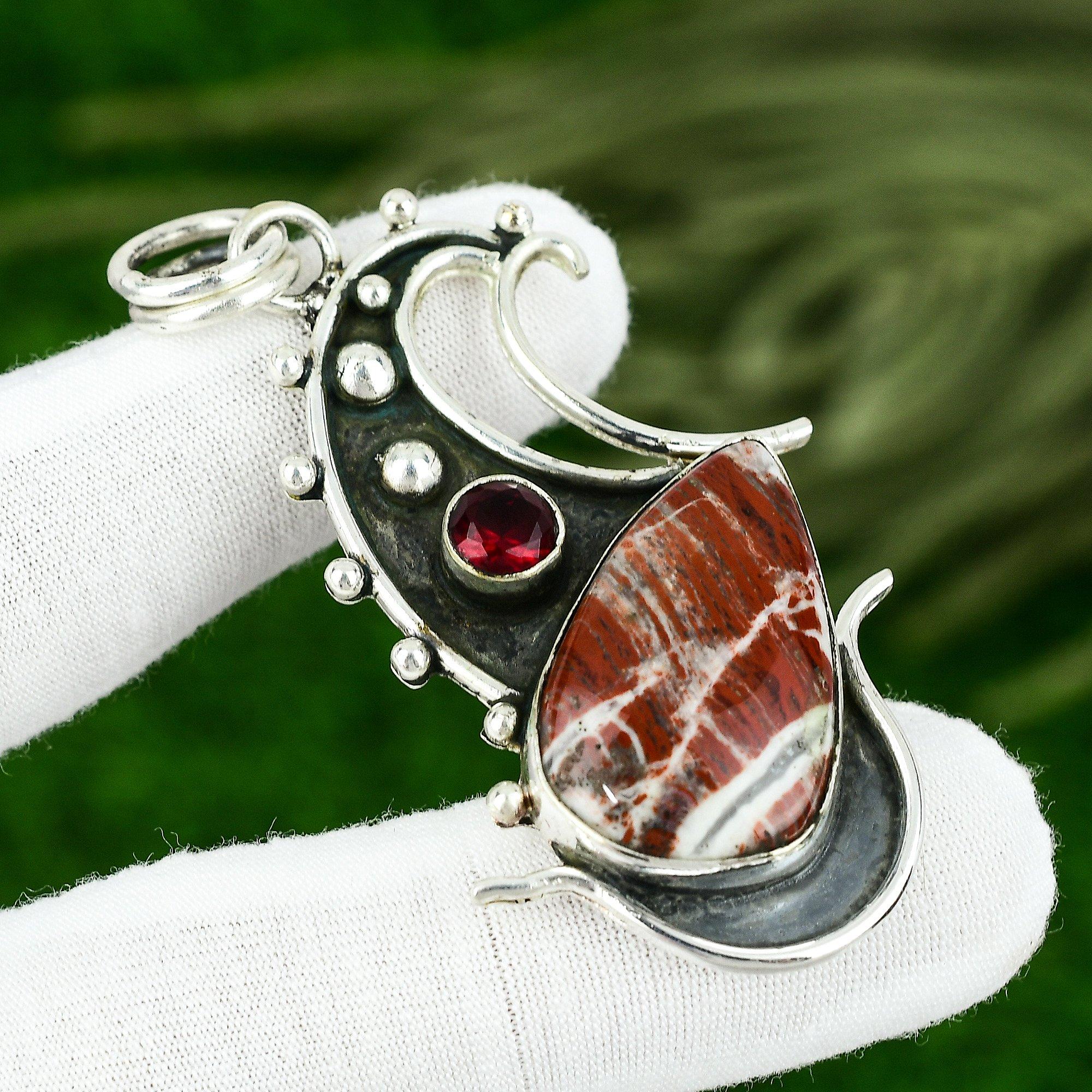 

Pear Natural Red Snakeskin Jasper Mozambique Garnet Sterling Silver Wife Pendant
