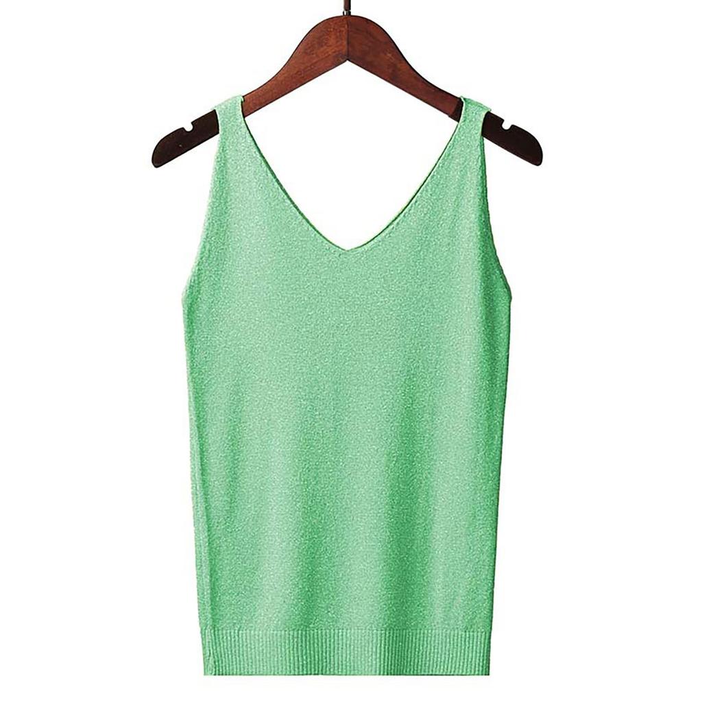 Women's Tank Top With Knitted Sequins Sexy Sleeveless V Neck Tank Top T-Shirt Casual Sequins Strappy T-Shirt Elegant Blouse