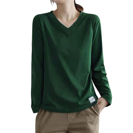 Dlouhé rukávy s výstřihem do V Dámské Top Dámské Podzim Zima Jednobarevné Spodní tričko Tričko Streetwear