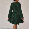 European and American Women's Clothing Spring and Summer Loose Casual Waist Temperament Long-sleeved Ruffle Edge Dress
