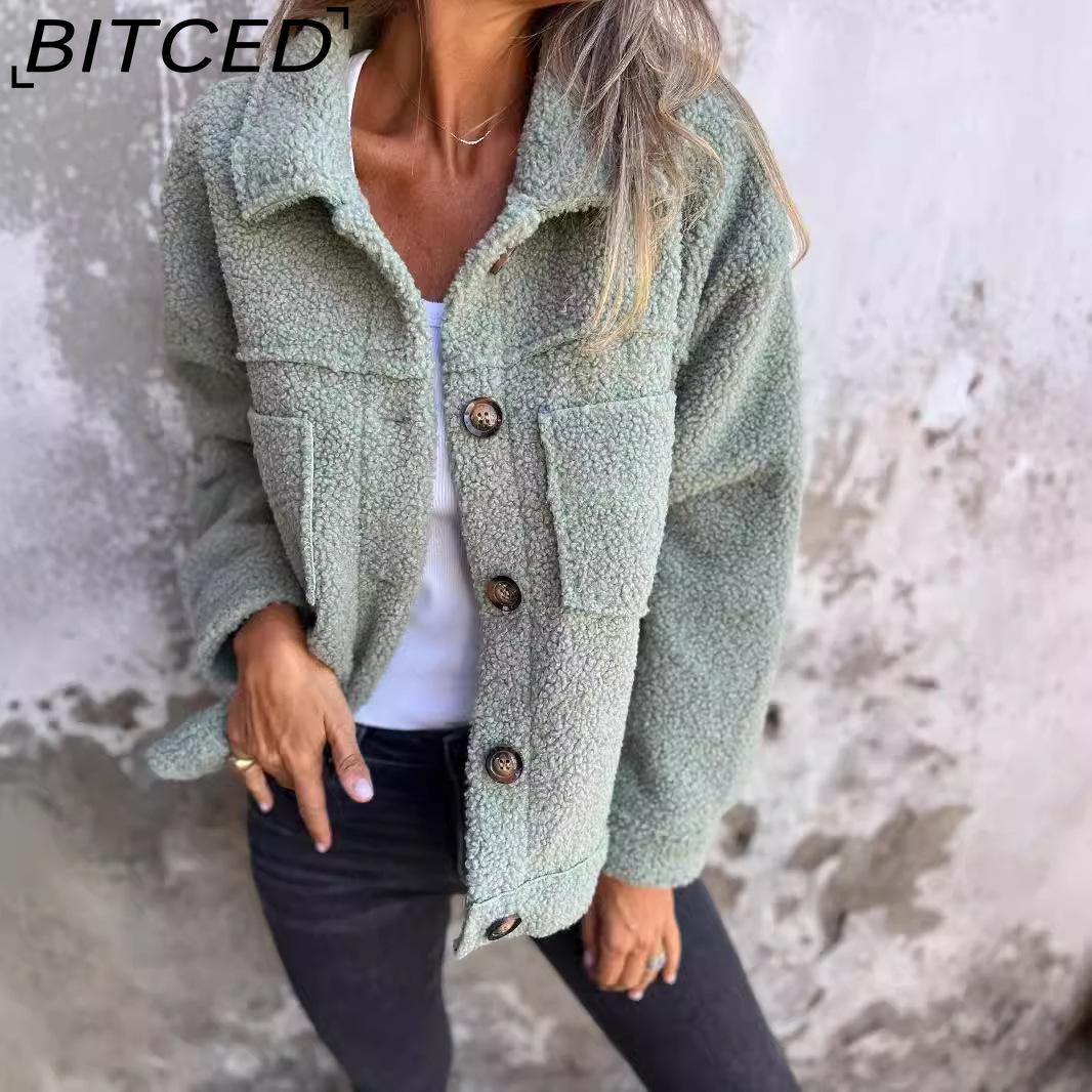 

BITCED Женские винтажные повседневные куртки и пальто с клетчатым принтом, осенне-зимние, с длинным рукавом, воротник-поло S