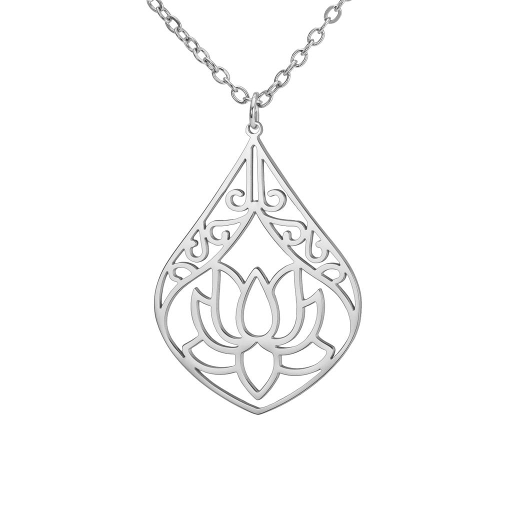 LIKGREAT Lotus Pendant Necklace Lotus Flower Double Layer Choker Stainless Steel Buddhist Yoga Meditation Jewelry Gift for Women