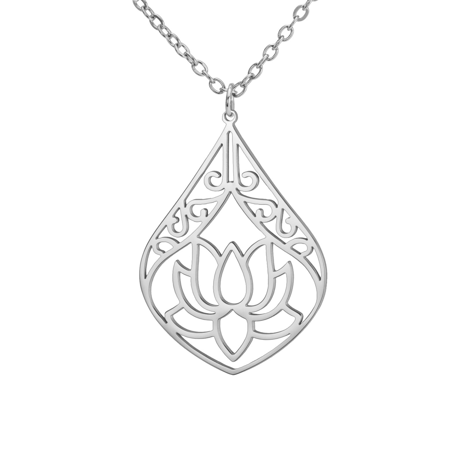 LIKGREAT Lotus Pendant Necklace Lotus Flower Double Layer Choker Stainless Steel Buddhist Yoga Meditation Jewelry Gift for Women