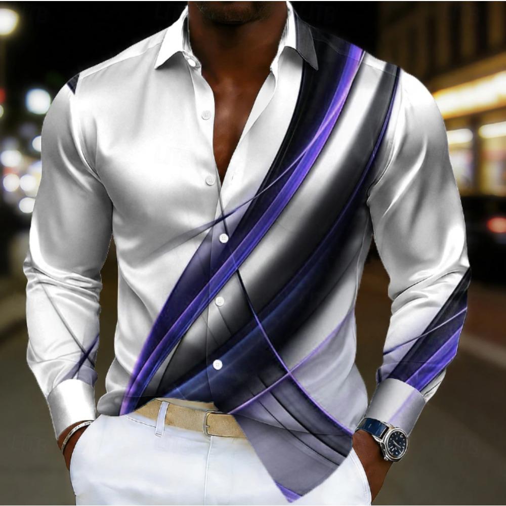 Men's Striped Pattern Printed Long Sleeve Shirts Casual Cardigan New Button Holiday Fashion Shirts