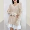 Autumn and Winter Women's Solid Color Strapless Long-sleeved Knit Sweater V-neck Pullover Breathable Loose Sweater Bottoming Shirt Fashion Tops