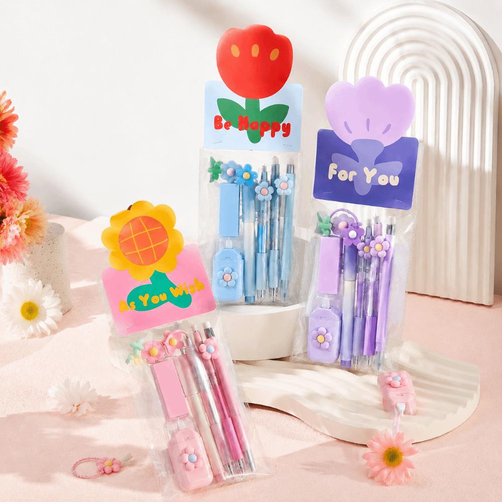 Dreamy Flower Stationery Set 8-in-1 Ballpoint Pen Multi-functional Clip  Gift Prize