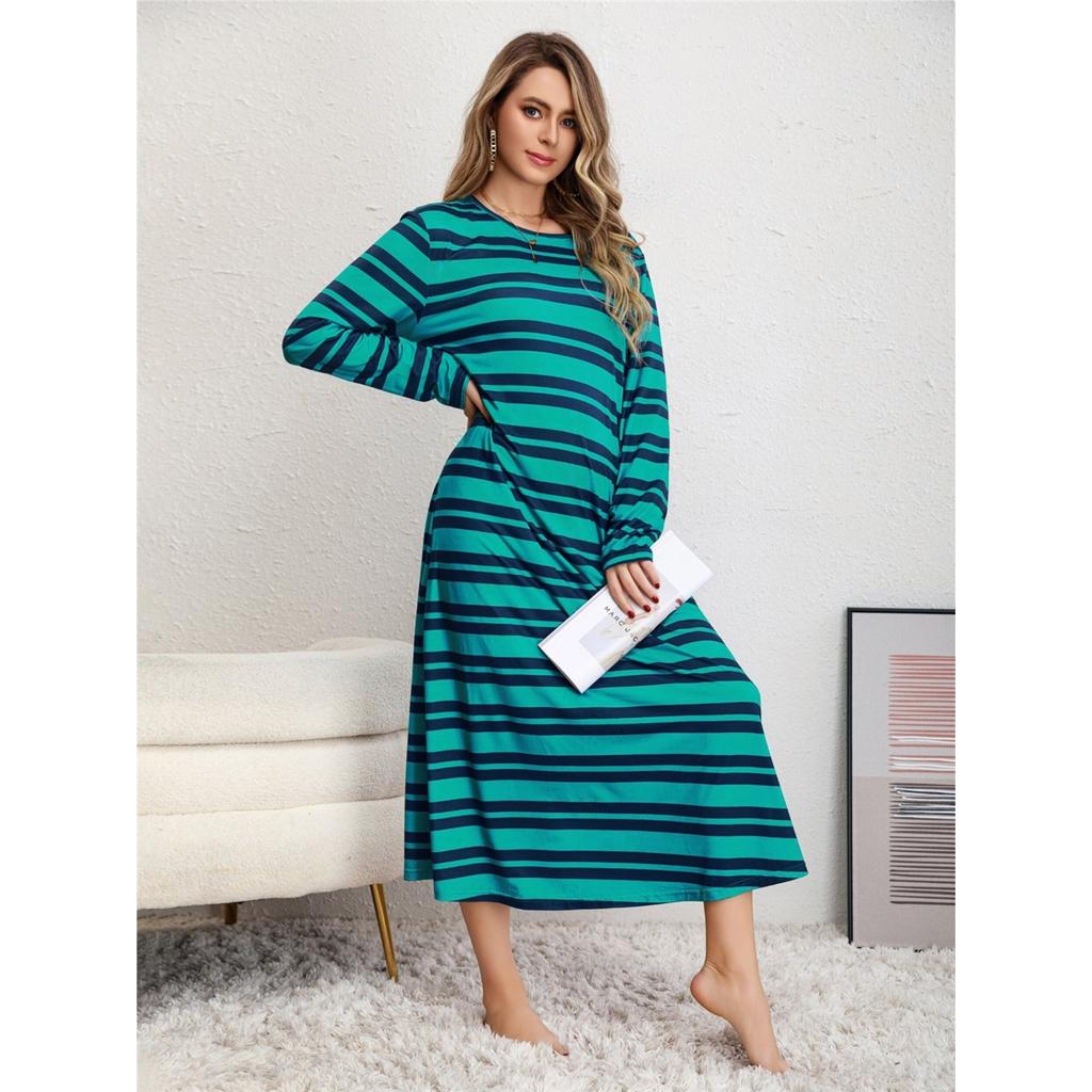 Women's Plus Size Dress Loose Casual Retro Long Stripe Dress