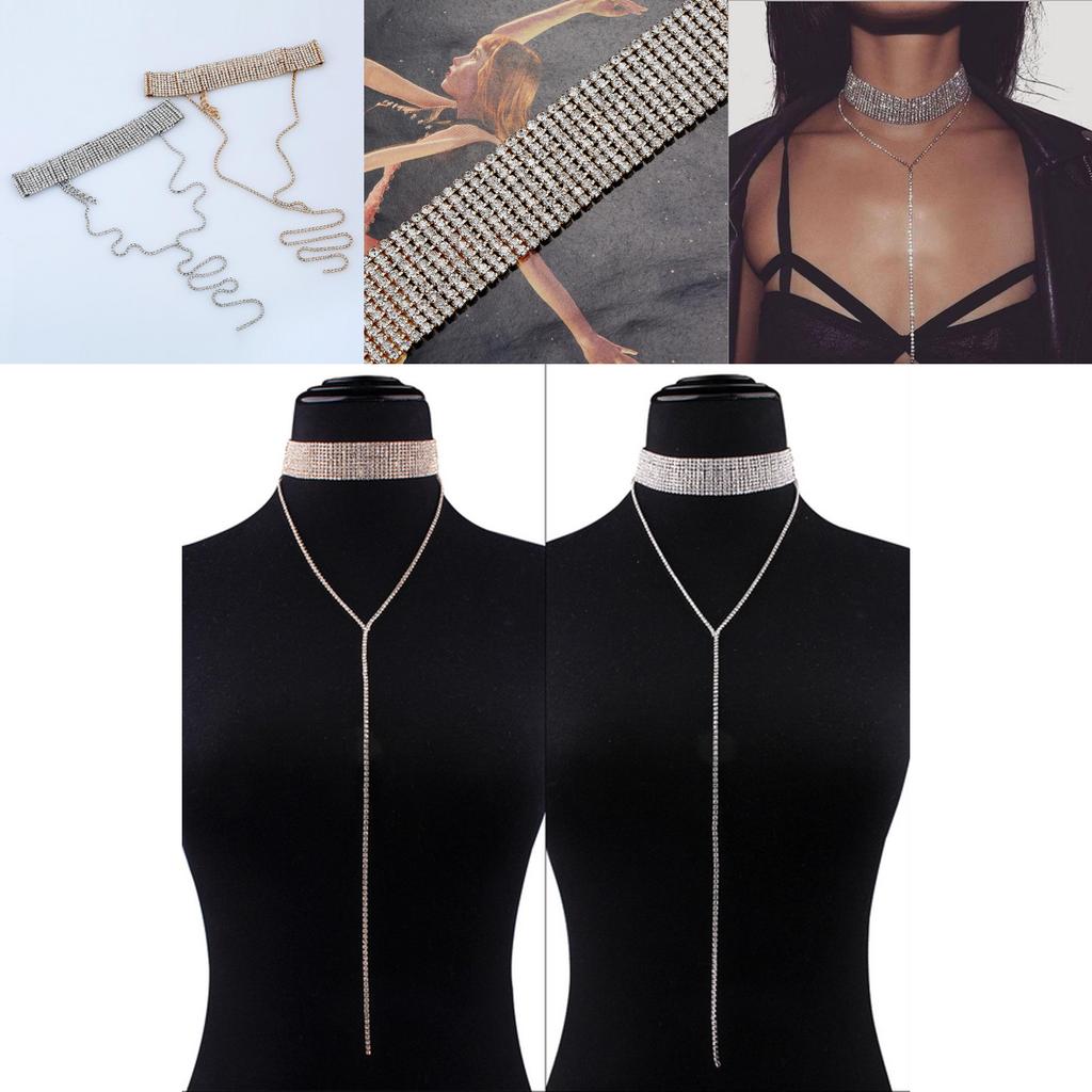 Fashionable Rhinestone Decoration Women Neck Necklace With Tassels For Casual And Evening Wear