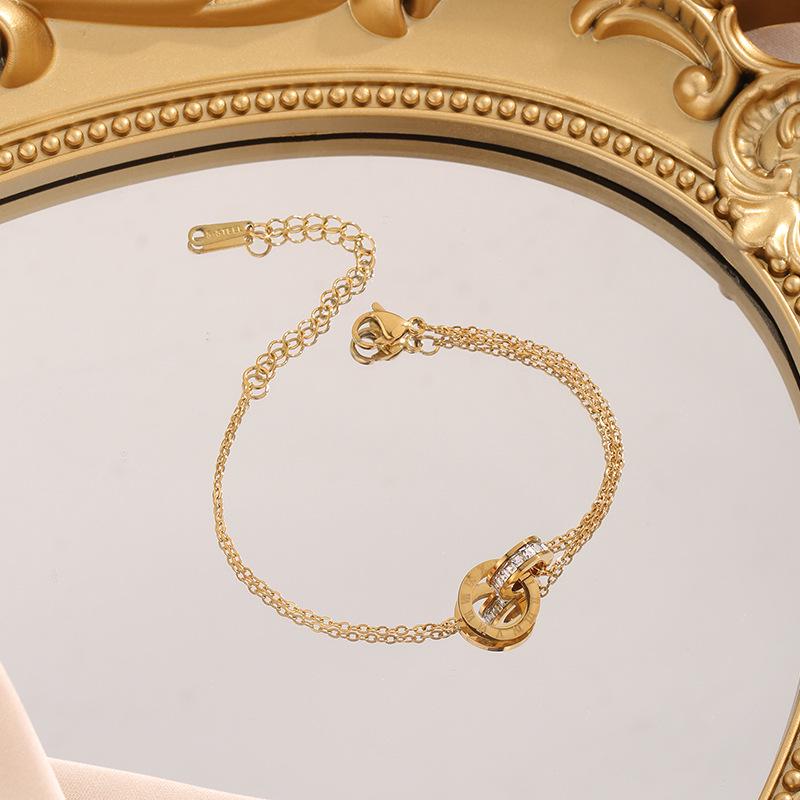 Trendy Japanese-Korean Roman Numeral Diamond Double Ring Necklace Women's Elegant Luxury Clavicle Chain Trio Set