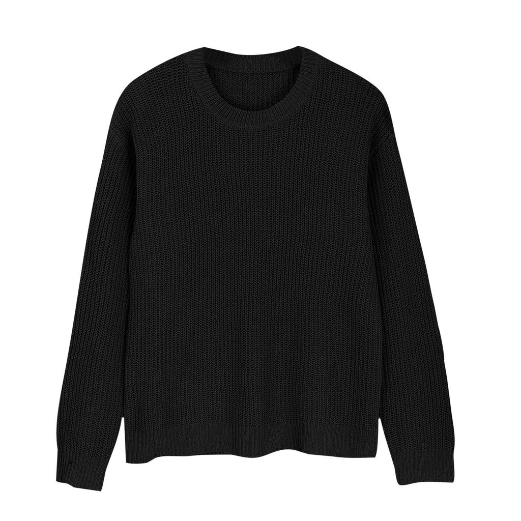 Women's Fashion Long-Sleeved Solid-Colour Neck Thickened Oversized Slouchy Knitted Pullover Sweater