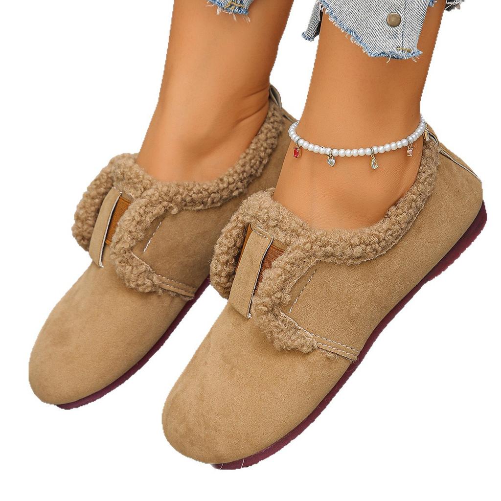 Fashion New Winter Women's Shoes Plush Fashion Retro Bean Shoes Cotton Women's Square Toe Elastic Band Comfortable Flat Ankle Boots