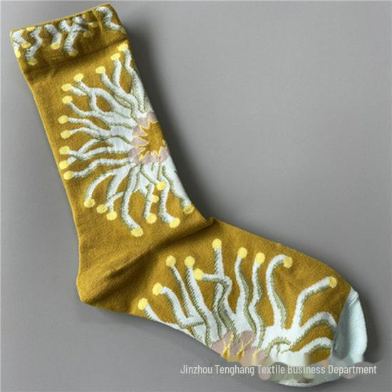 Șosete la modă cu pictură în ulei franceză: Șosete de vițel colorate, cu tub mediu-înalt, de nișă, la modă pentru femei