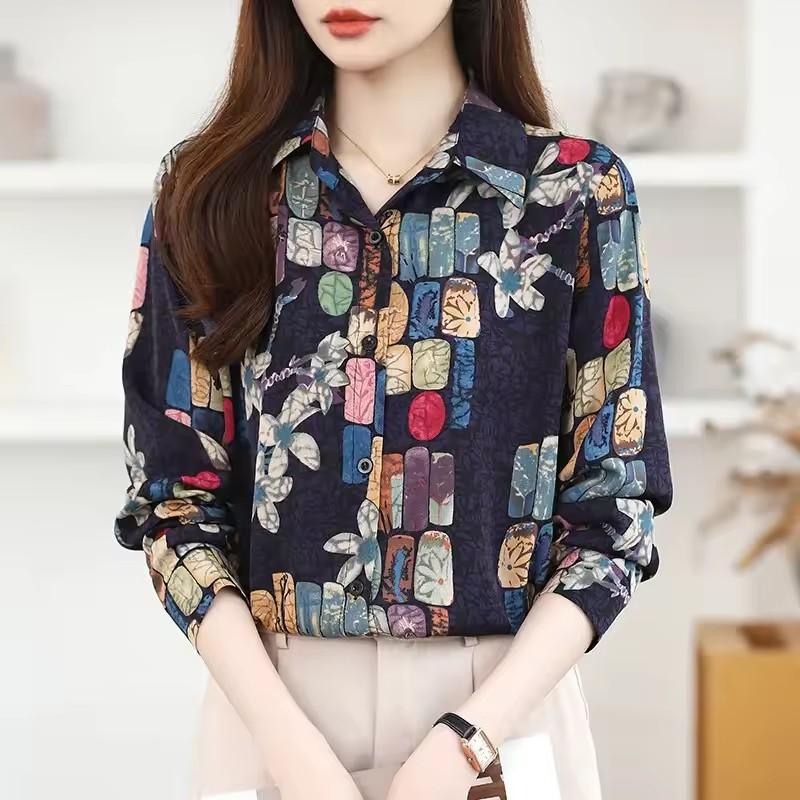 Women's Geometric Color Block Vintage Shirt, Sleeve Collar Tops, Daily Holiday Wear Red Orange for Spring Summer
