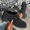 Fashion Women's Coarse Heel Shoes Spring New Round Head Deep Mouth Before Lacing Suede Rivet Anti-slip Wear-resistant Low-top Shoes