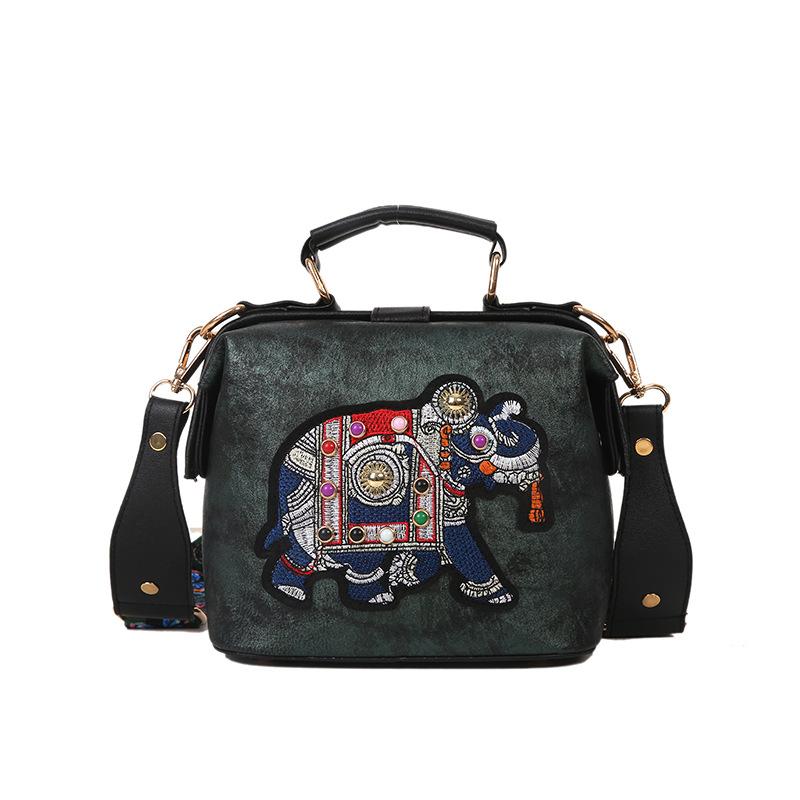 Strictly selected bags New bags Elephant embroidery Versatile Internet celebrity portable doctor bag Winter fashion personality зелёный