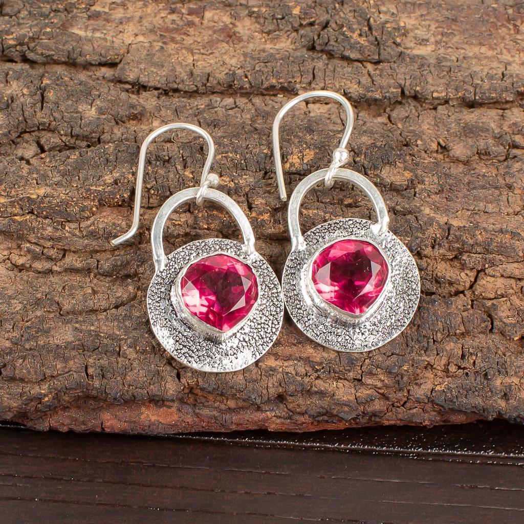 Pink Tourmaline Gemstone 925 Sterling Silver Jewelry Handmade Earrings 1.30" EE-63-18