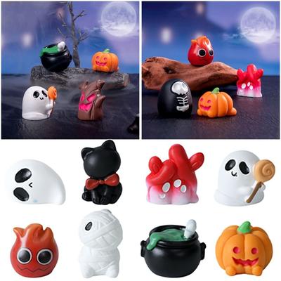Multicolor Halloween Miniature Figurine Bat Spider Halloween Cartoon Pumpkin Ghost Statue Skeleton Cat Zombie Resin