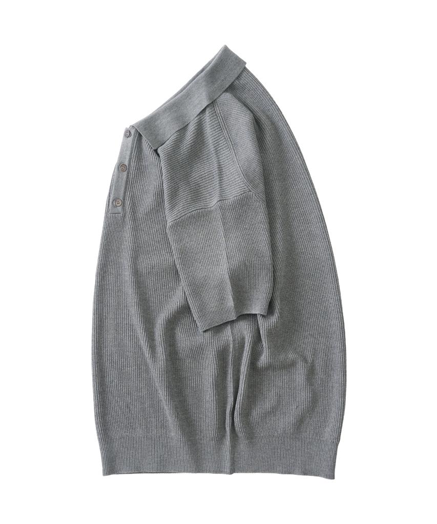 ANALOG MOOD Hacci Button-Up Collar Short Sleeve Knit (Gray)