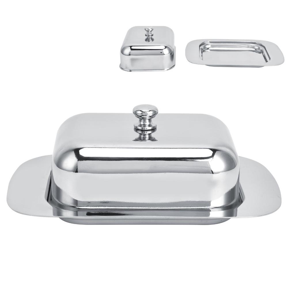 Stainless Steel Cheese Box Container With Cover Handle Butter Keeper Holder Restaurant Use