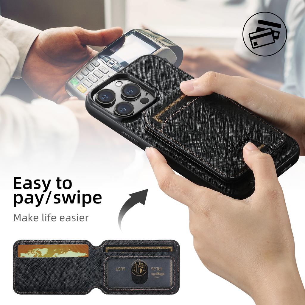 SUTENI H18 For iPhone 15 Pro Max Magnetic Case Cross Texture Leather+TPU Cover with Detachable Card Bag