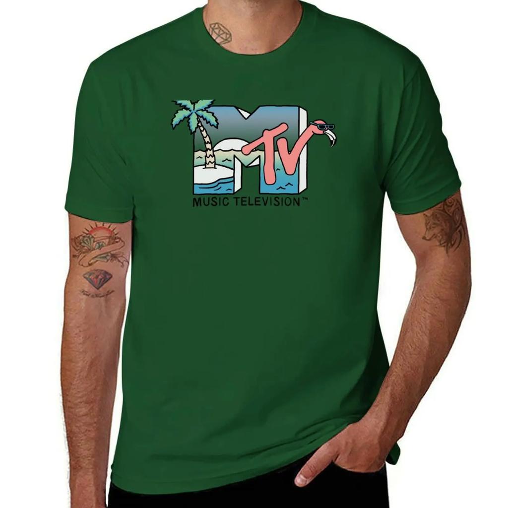 MTV Retro Beach Flamingo Scene Logo TShirt vintage Short sleeve tee cotton graphic tees black t shirts for men