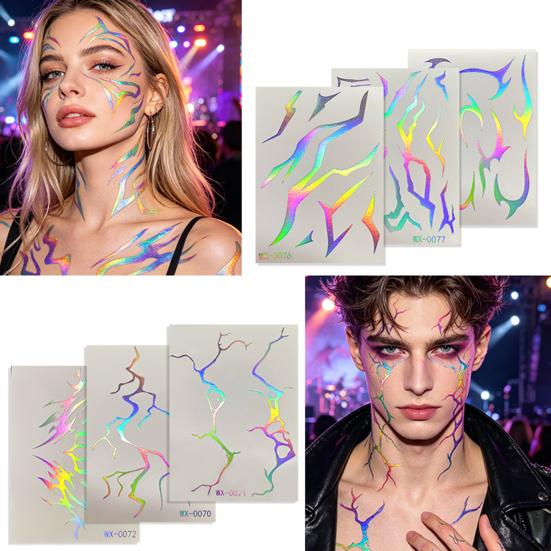 5 Sheets Holographic Lightning Tattoos Flash Temporary Stickers Full Color Body