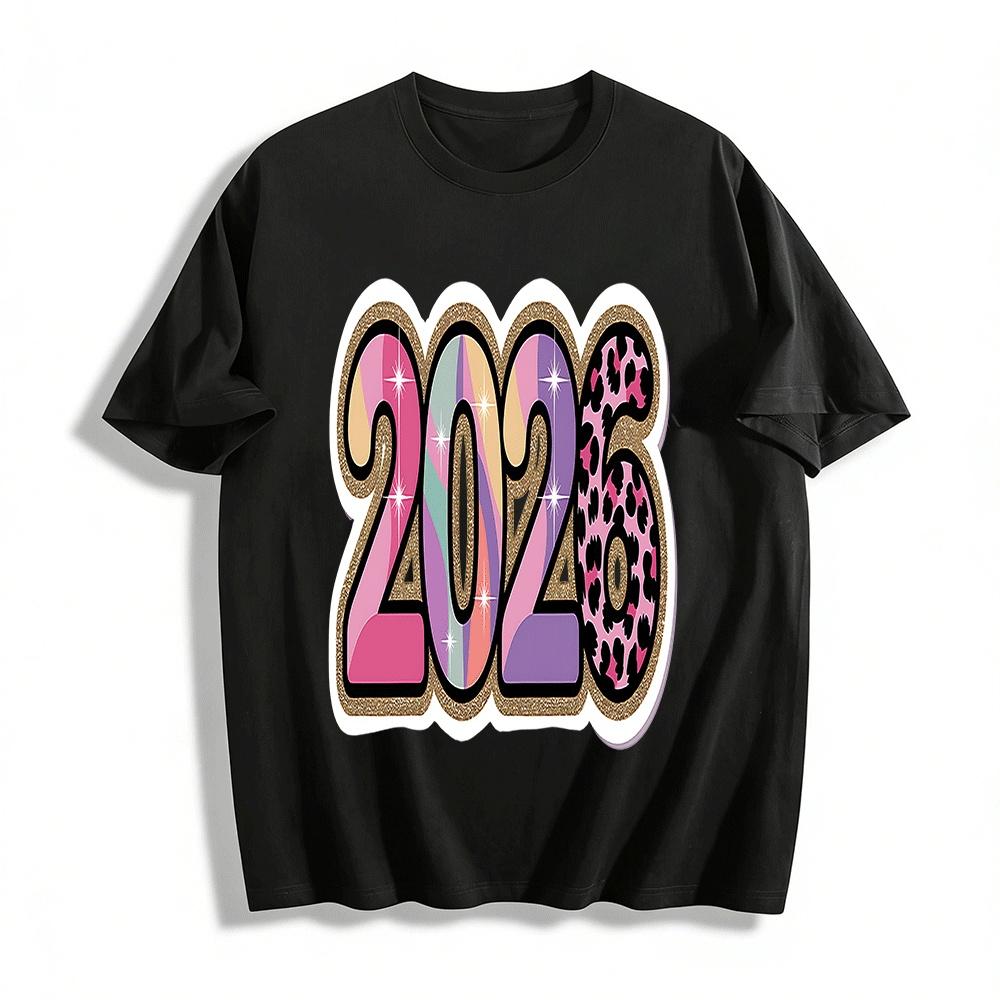 2026 Trendy Color Block Leopard Print Graphic Casual Top Pure cotton T-shirt XXS