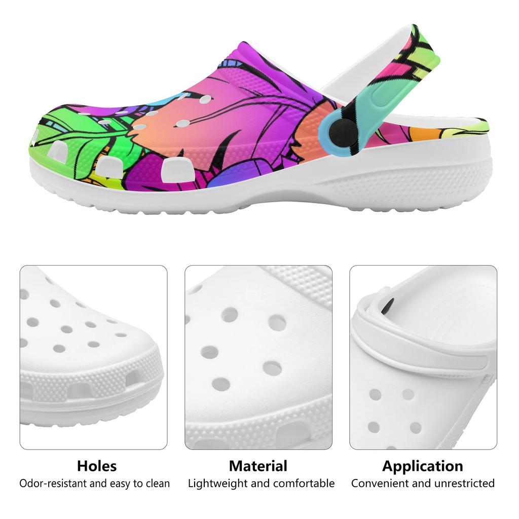 White EVA Clogs with Mystical Moon Print, Lightweight Slip On Garden Shoes, Breathable Beach Sandals, Indoor Outdoor Slippers for Men Women