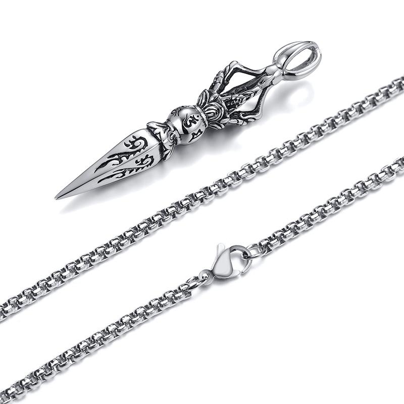 Vnox Colliers de Protection Bouddhiste Tibétain en Acier Inoxydable Punk pour Hommes, Pendentif Amulette Saint Patron Bijoux de Prière