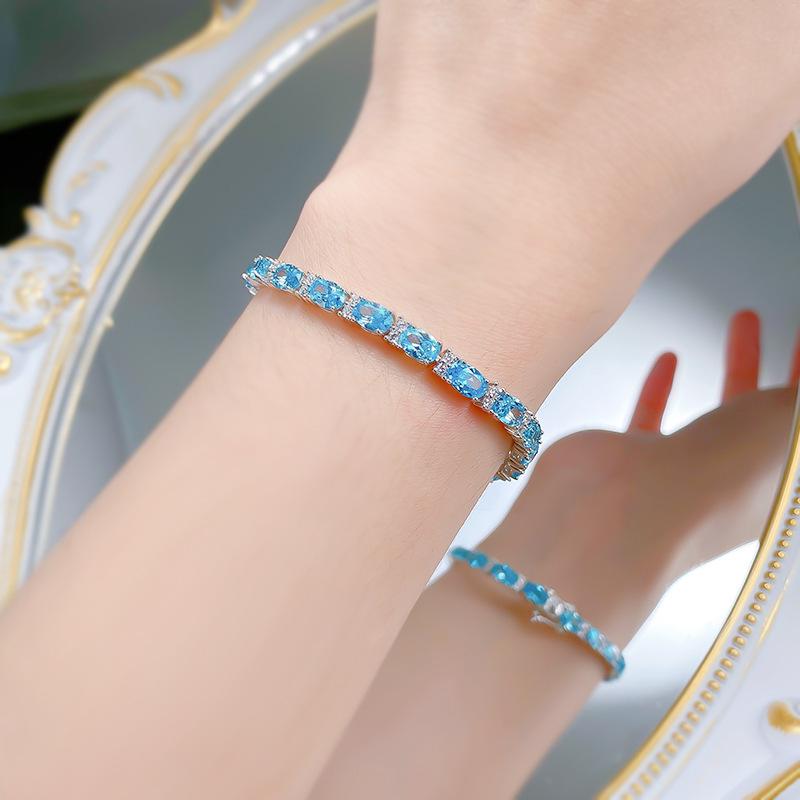 Xian Can Jewelry S925 Silver High Carbon Diamond Luxurious Aquamarine Bracelet