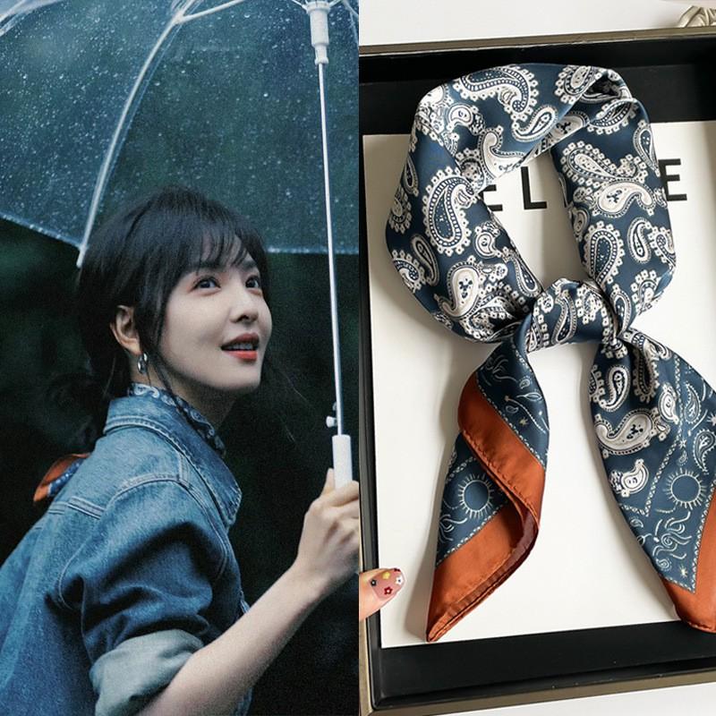 Elegant Silk Square Scarf Women - Lightweight Neck Wrap Sun Protection Stylish Accessory In Navy Blue Black Beige Red