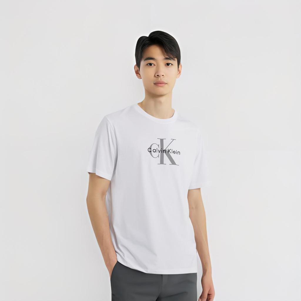 Calvin Klein Crew Neck Letter Short Sleeve T-Shirt Men Tops White 4RB862G-YAA