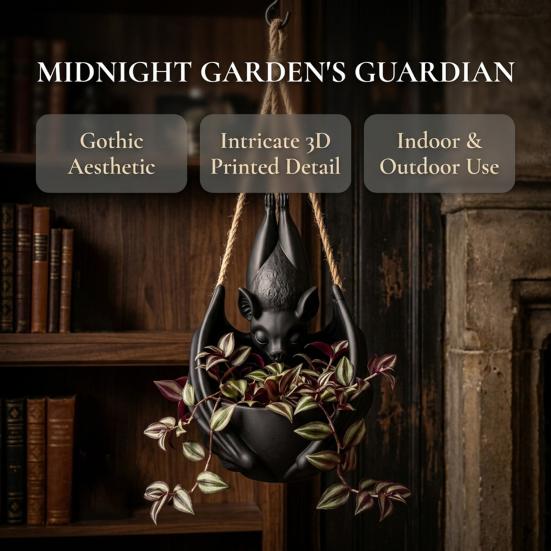 Outdoor Hanging Succulents Container Bat Plant Pot, Gothic Planter for Flowers & Vines, Unique Black Garden Decor, Balcony Patio Window Hanger, Indoor