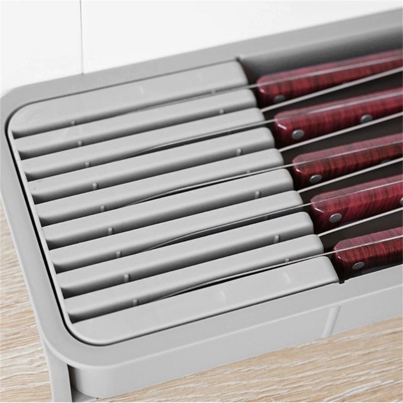 Expandable Knife Organizer Adjustable Compact Flatware Cutlery Tray Kitchen Drawer Knife Block for Cooking Utensils