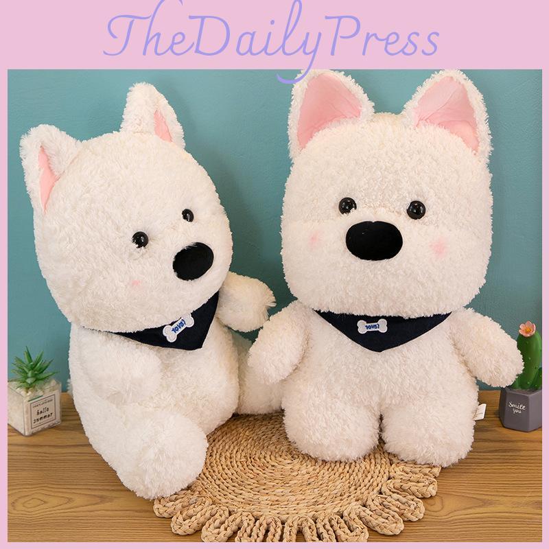 Adorable Scarf White Dog Plush Toy Soft Stuffed Animal For Gifts And Events