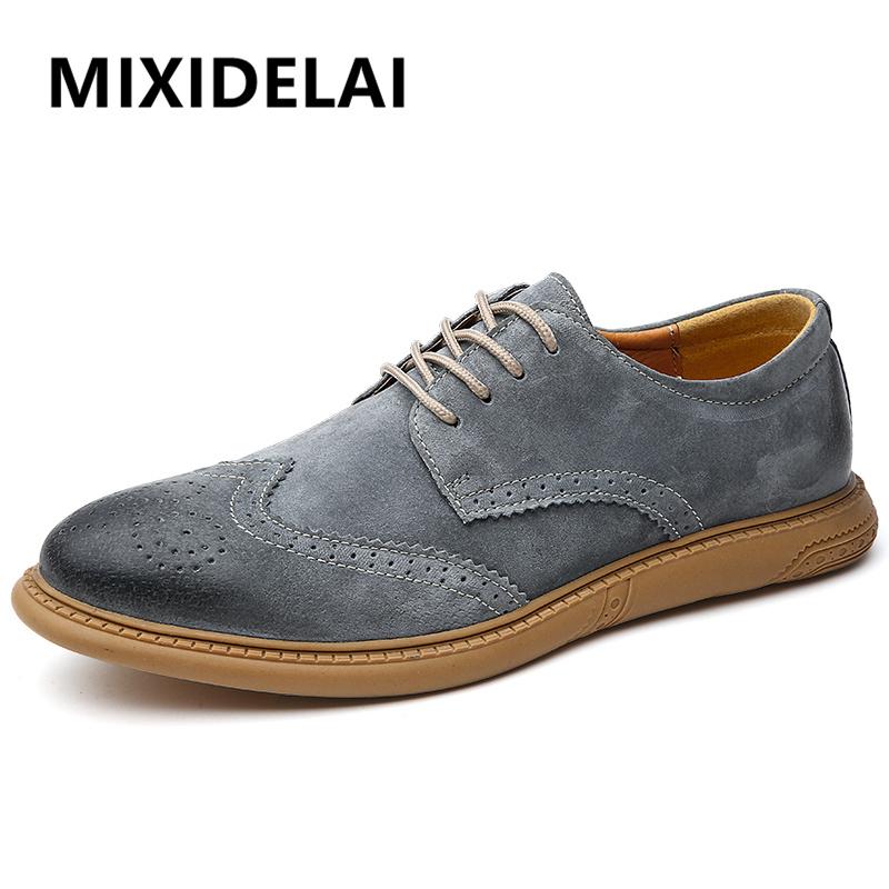 Plus Size Genuine Leather Men Oxfords Shoes Luxury Men's Casual Shoes British Style Brogue Office Shoes Lace-up Men Leisure Shoe