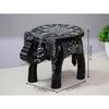 Handcrafted and Emboss Painted Colorful Wooden Elephant Shape Stool Table (8 Inches Height, Black)
