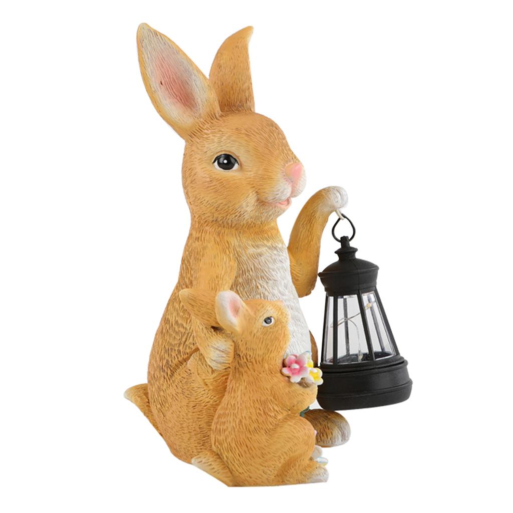 Resin Rabbit Garden Ornament with Solar Light Cute Rabbit Animal Ornament for Xmas Party Outside Patio Yard Lawn Porch Decor