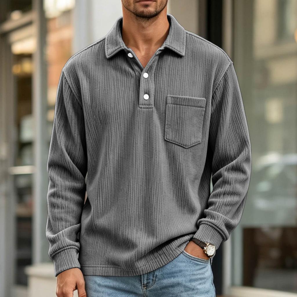 Men's Corduroy Retro Casual Collared Button-Front Shirt, Available in and Striped Patterns