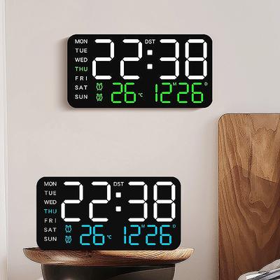 Horloge murale numérique à commande vocale, température, date, semaine, 2 alarmes, répétition de l'alarme, horloge de table, heure d'été, 5 niveaux de luminosité, intensité variable automatique, horloge LED 12/24 h