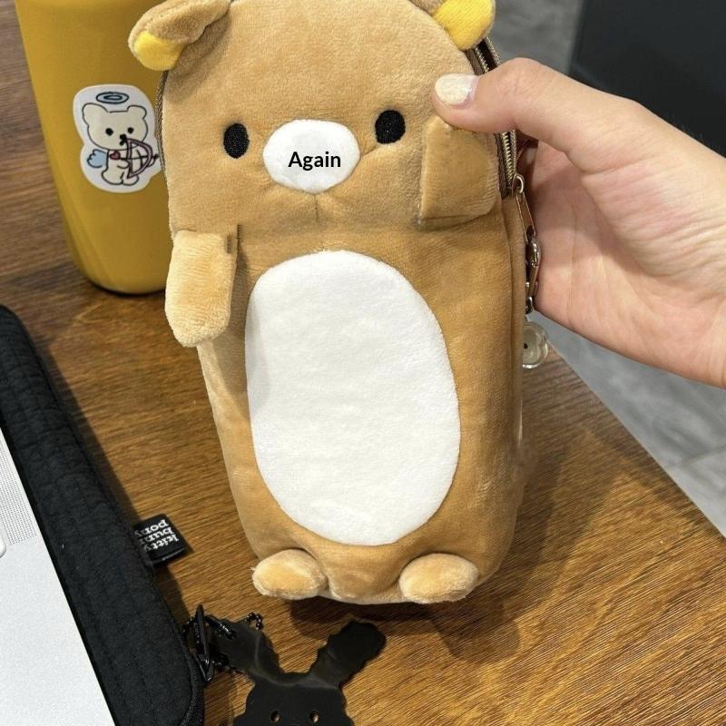 Cute Standing Posture Self Deprecating Bear Storage Pen Bag Large Capacity Multifunctional Students Stationery Bag