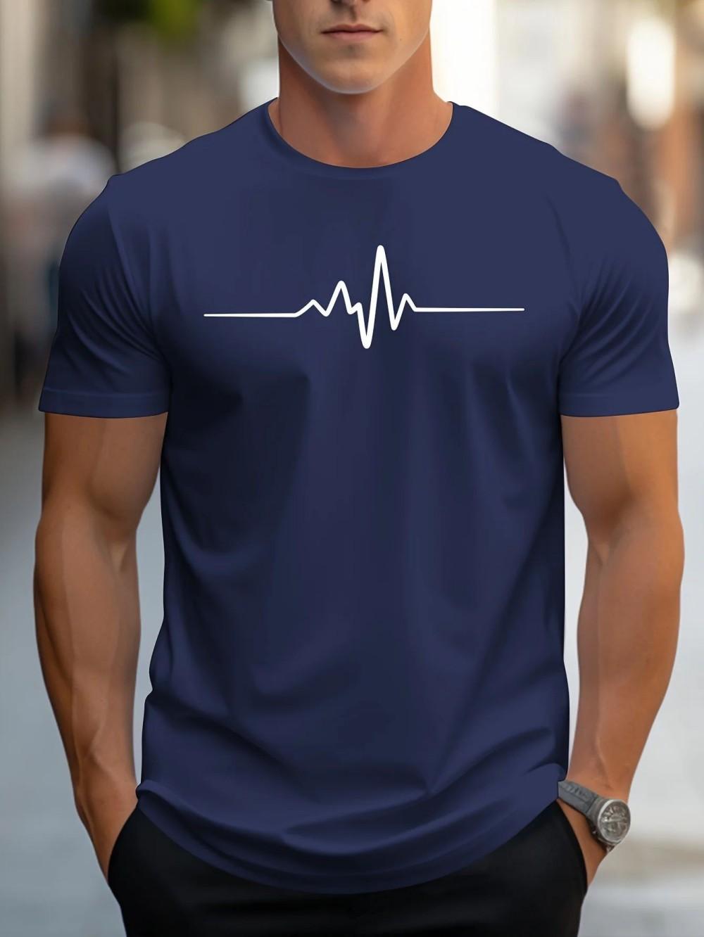 

Fashionable mens summer electrocardiogram printed comfortable and breathable round neck Tshirt outdoor casual top 4XL