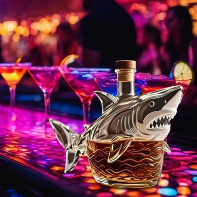 Whiskyflasche Dekanter 3D Geschnitztes Hai-Design Dekorative Likörflasche Wein Bier Behälter Zuhause