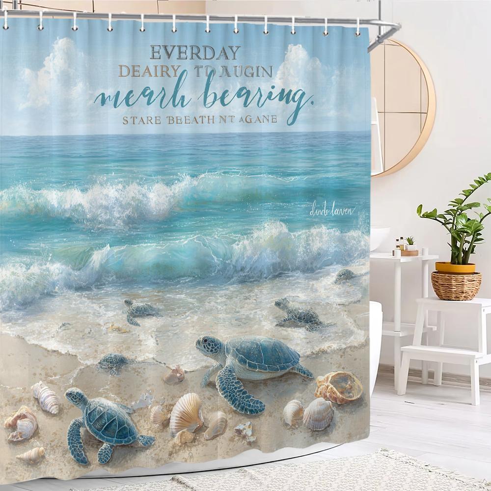 Beach Shower Curtain,Underwater World Seaweed Ocean Turtle Shower Curtain,Printed Polyester Fabric Bathroom Decoration Curtain W60H190(CM)-1 Pcs