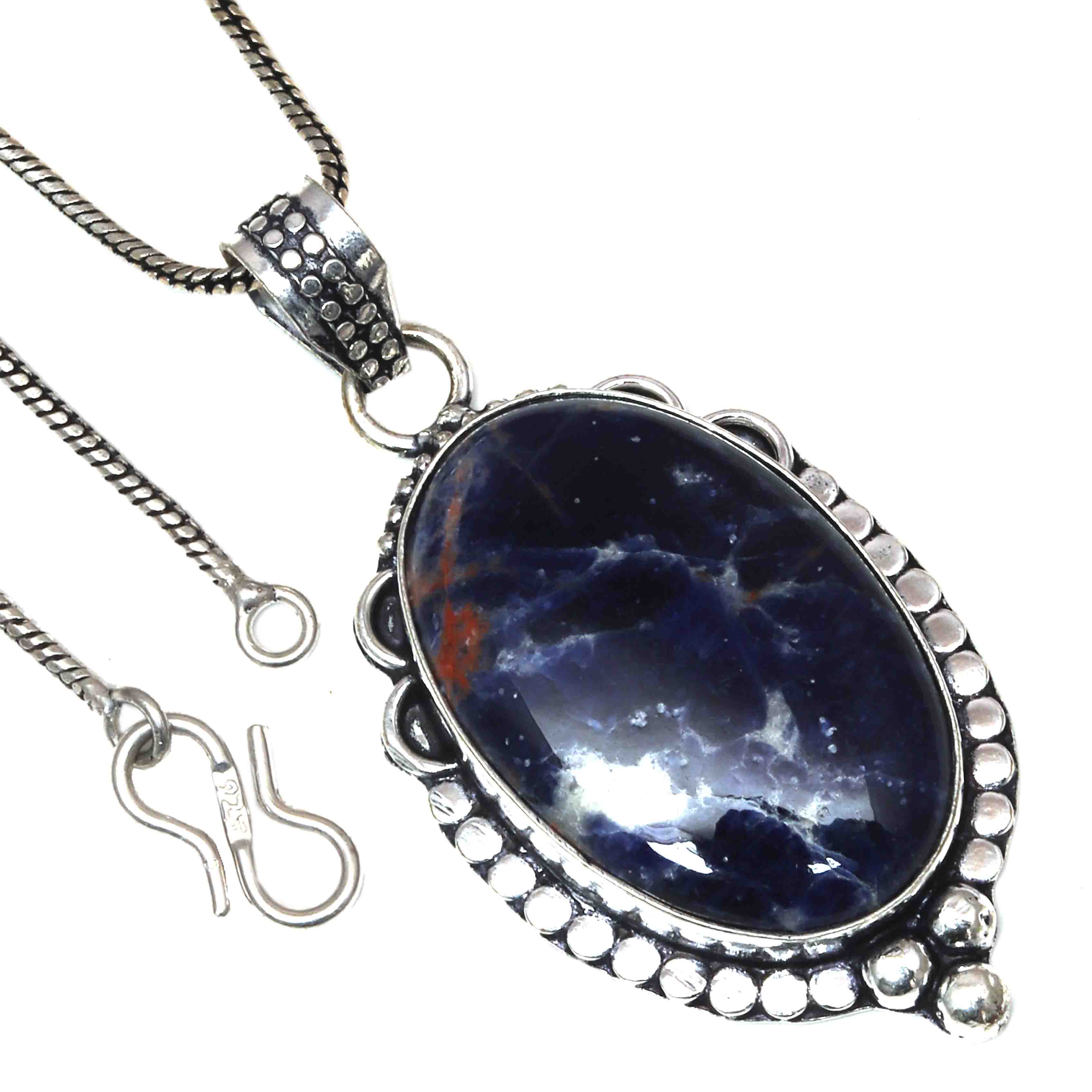 

Pendant Blue Sodalite Gemstone Handicraft Valentine Day Silver Jewelry 2.25