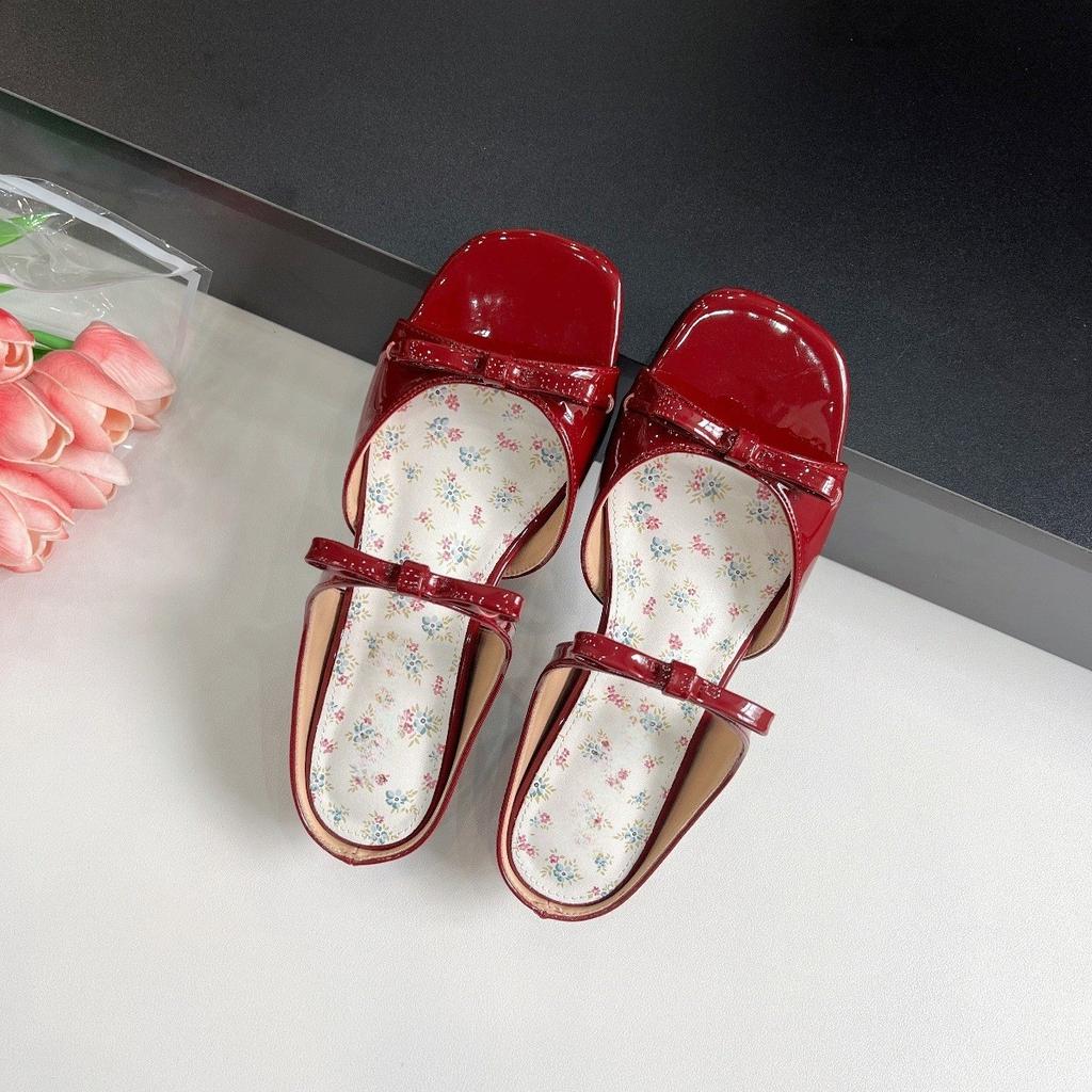 Height Increase 5cm Bow Word with Open Toe Cool Slippers Women's 25 Summer New Idyllic Floral Broken Heel Sandals